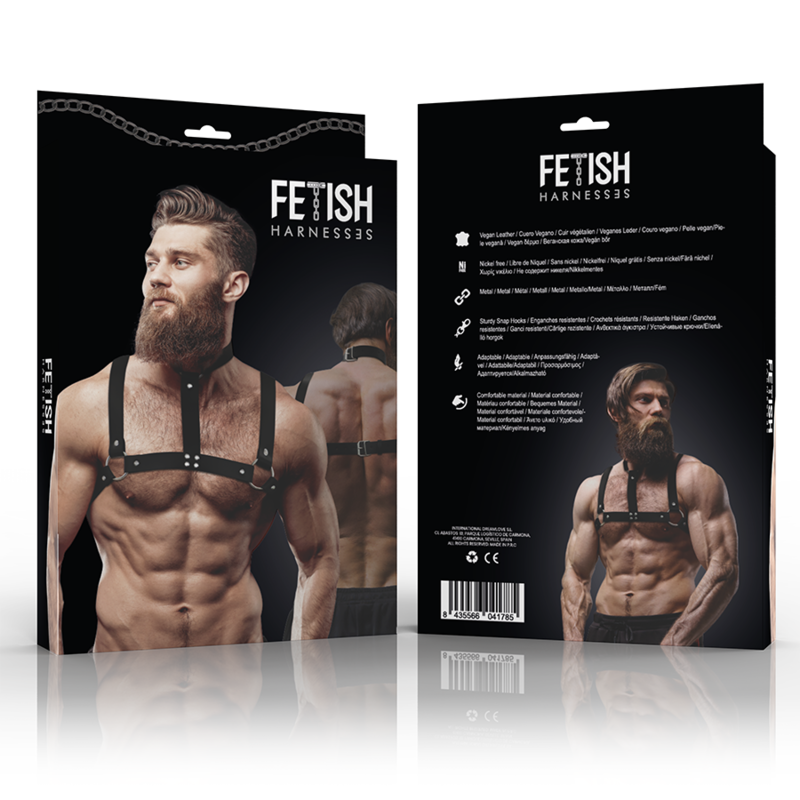 FETISH SUBMISSIVE ATTITUDE - ADJUSTABLE ECO-LEATHER CHEST HARNESS WITH NECKLACE FOR MEN - Bild 4