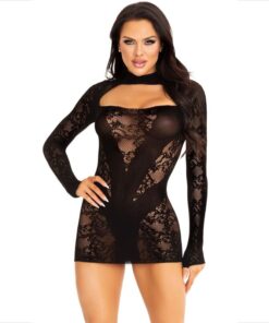 LEG AVENUE - MINI DRESS WITH LACE LONG SLEEVE BLACK