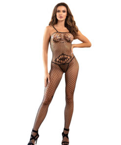 SUBBLIME - 952112 FISHNET BODYSTOCKING WITH DETAILS ON THE CHEST AND BELLY BLACK ONE SIZE