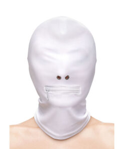 NS NOVELTIES - FETISH  FASHION CLOSED ZIPPERED MOUTH HOOD NYLON WHITE