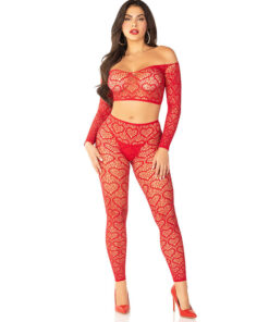 LEG AVENUE - CROP TOP + STOCKINGS RED ONE SIZE