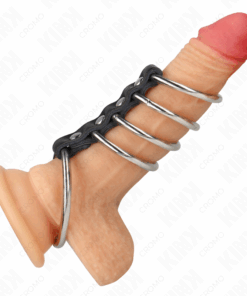 KINK - 5 PENIS RINGS 3.7 CM TO 5 CM METAL CONNECTED BY LEATHER