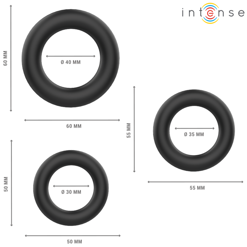 INTENSE - HUGH 3 BASIC SILICONE PENIS RINGS BLACK - Bild 3