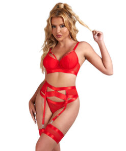 SUBBLIME - 955250 RED BONDAGE BRA WITH GARTER SET S/M