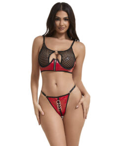 SUBBLIME - 955533 RED PATENT LEATHER MESH ZIPPER BRA SET S/M