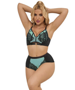 SUBBLIME - 955564 GREEN PATENT LEATHER MESH ZIPPER BRA SET L/XL