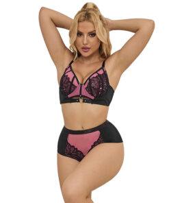 SUBBLIME - 955571 PINK PATENT LEATHER MESH ZIPPER BRA SET S/M
