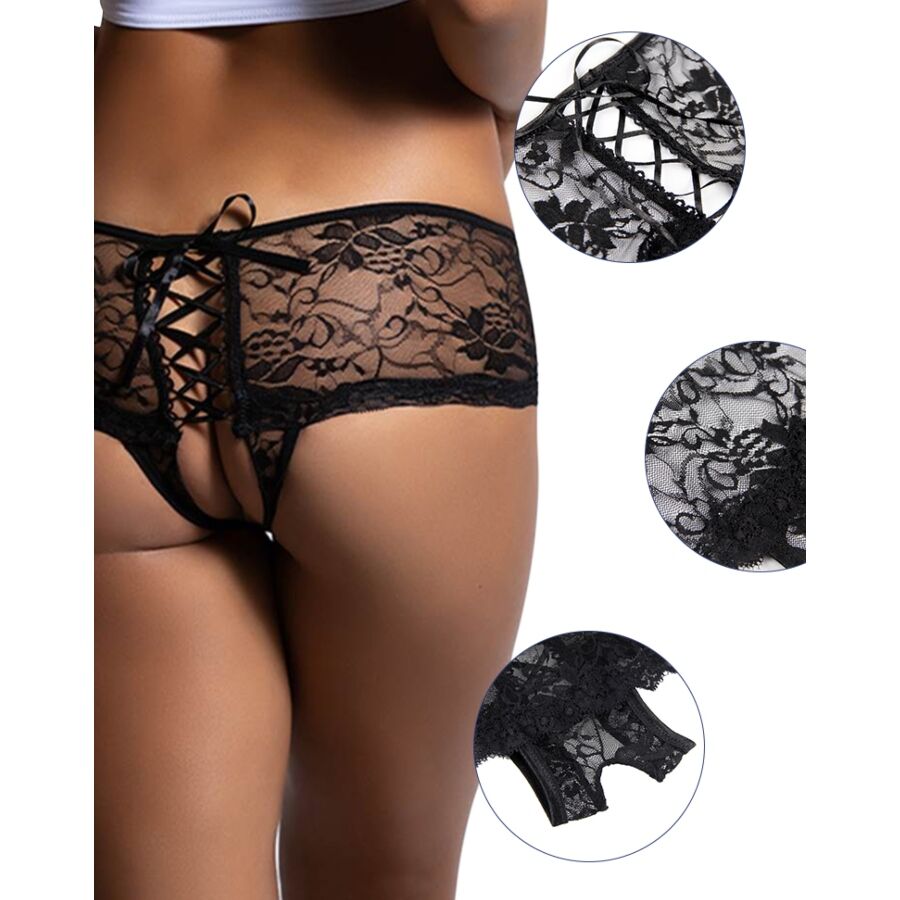 QUEEN LINGERIE - FLORAL LACE PANTIES WITH BACK OPENING S/M - Bild 3