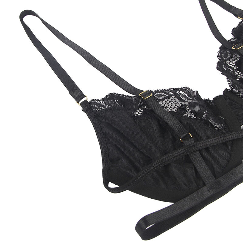 SUBBLIME - SET DE 3 PIEZAS SUJETADOR + TANGA + LIGA ENCAJE NEGRO S/M - Bild 5