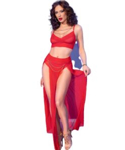 CHILIROSE - CR 4850 SET TOP ROJO Y LEGGINS CON COMPLEMENTOS DORADOS S