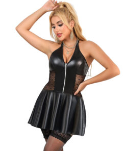 SUBBLIME - 957704 VESTIDO DE CUERO CON CREMALLERA Y ENCAJE NEGRO S/M