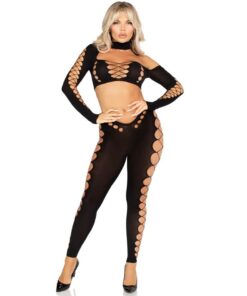 LEG AVENUE - CROP TOP AND LEGGINGS CUT-OUT SEAMLESS BLACK