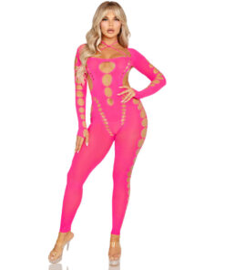 LEG AVENUE - PINK OPEN BACK BODYSTOCKING ONE SIZE