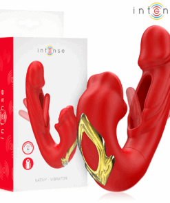 INTENSE - NATHY DOUBLE VIBRATOR WITH MULTIFUNCTION STIMULATING MOUTH RED