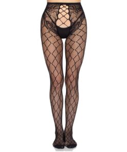LEG AVENUE - 1966 NET TIGHTS WITH CROTCHLESS PANTY BLACK - ONE SIZE