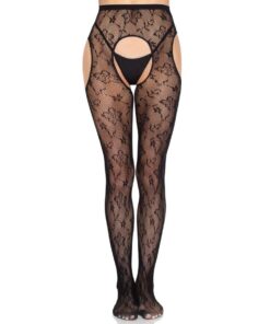 LEG AVENUE - 1967 BLOOM NET SUSPENDER TIGHTS BLACK - ONE SIZE