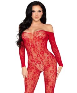 LEG AVENUE - 89366 LACE LINGERIE BODYSTOCKING RED - ONE SIZE