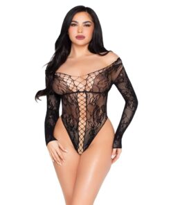 LEG AVENUE - 89370 NET AND LACE TEDDY BLACK - ONE SIZE