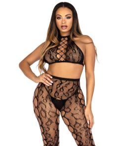 LEG AVENUE - 89372 CROP TOP CROTCHLESS TIGHTS BLACK - ONE SIZE