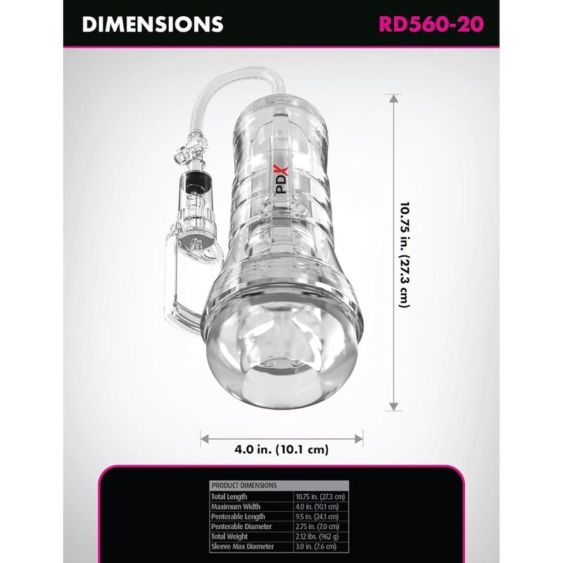 PDX ELITE - VIEWTUBE VAC XXL TRANSPARENT STROKER WITH SUCTION PUMP 27.3 CM - Bild 5